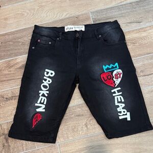 Black Graphic Shorts with Broken Heart Design